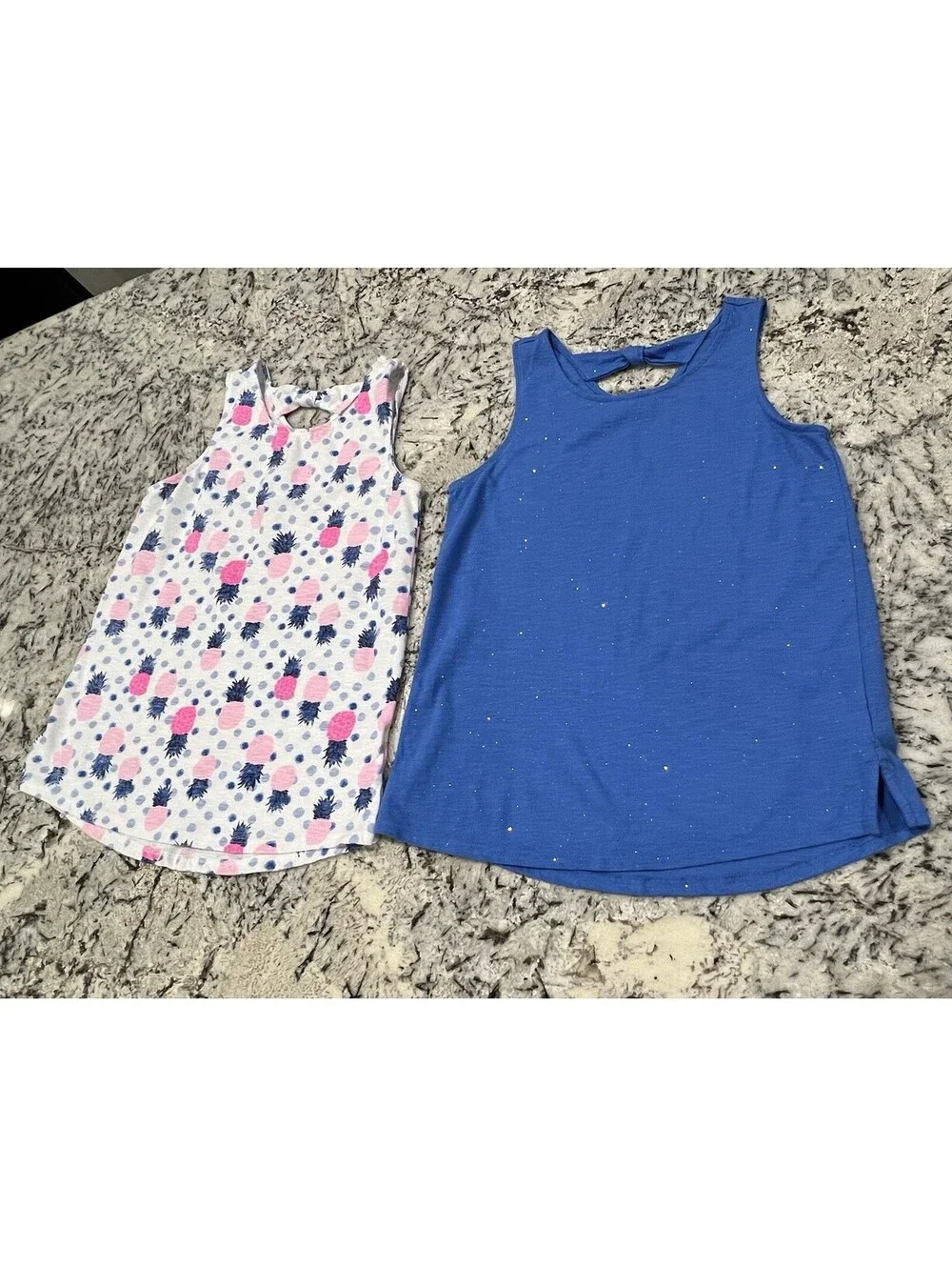 Sonoma SO Girls Size 14 Cutest Tank Tops -Lot Of 2-Blue Sparkles And Pineapples